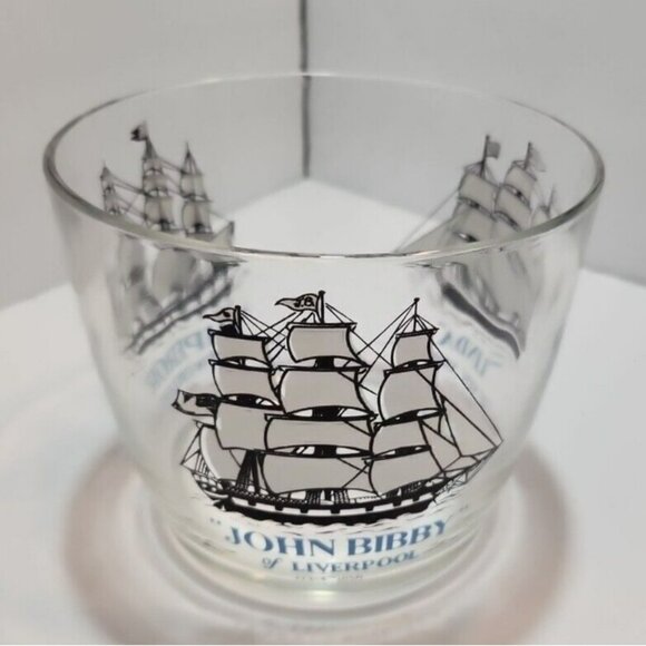 Vtg Hazel Atlas Schooners Blue Glass Ice Bucket & 4 Glasses Long John Silvers - Picture 3 of 16